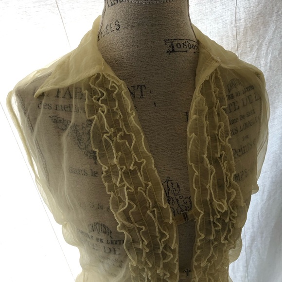 Vintage Sheer Yellow Ruffle Sleeveless Blouse - Picture 5 of 14